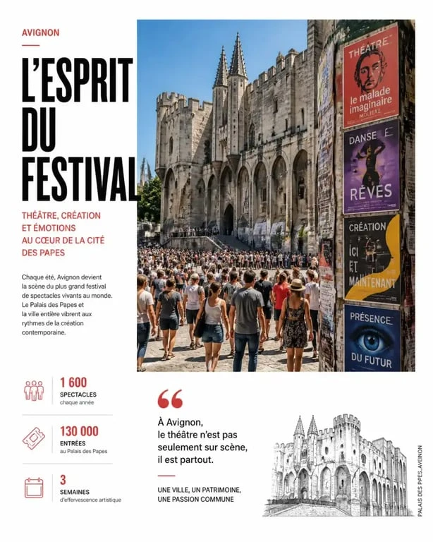 Ambiance du Festival Off d'Avignon devant le Palais des Papes