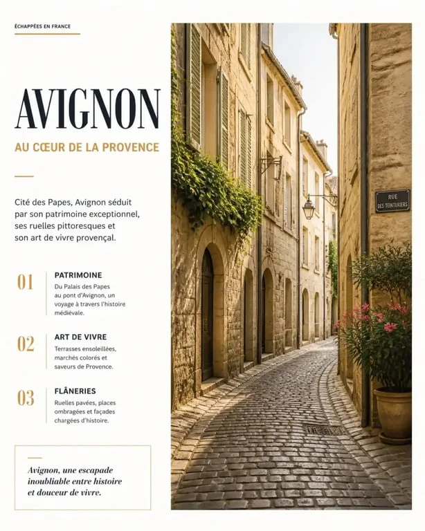 Ruelle historique dans le centre d'Avignon, idéale pour une promenade culturelle gratuite