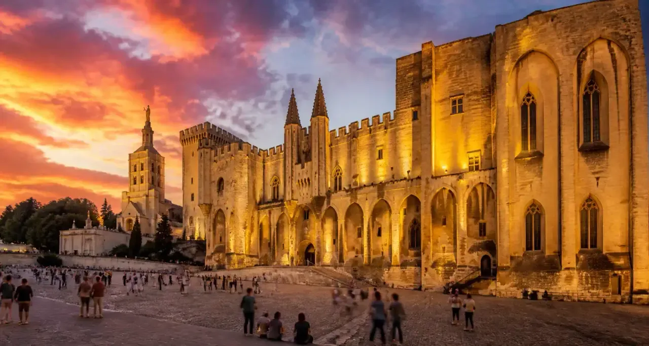 Le Palais des Papes à Avignon au coucher du soleil