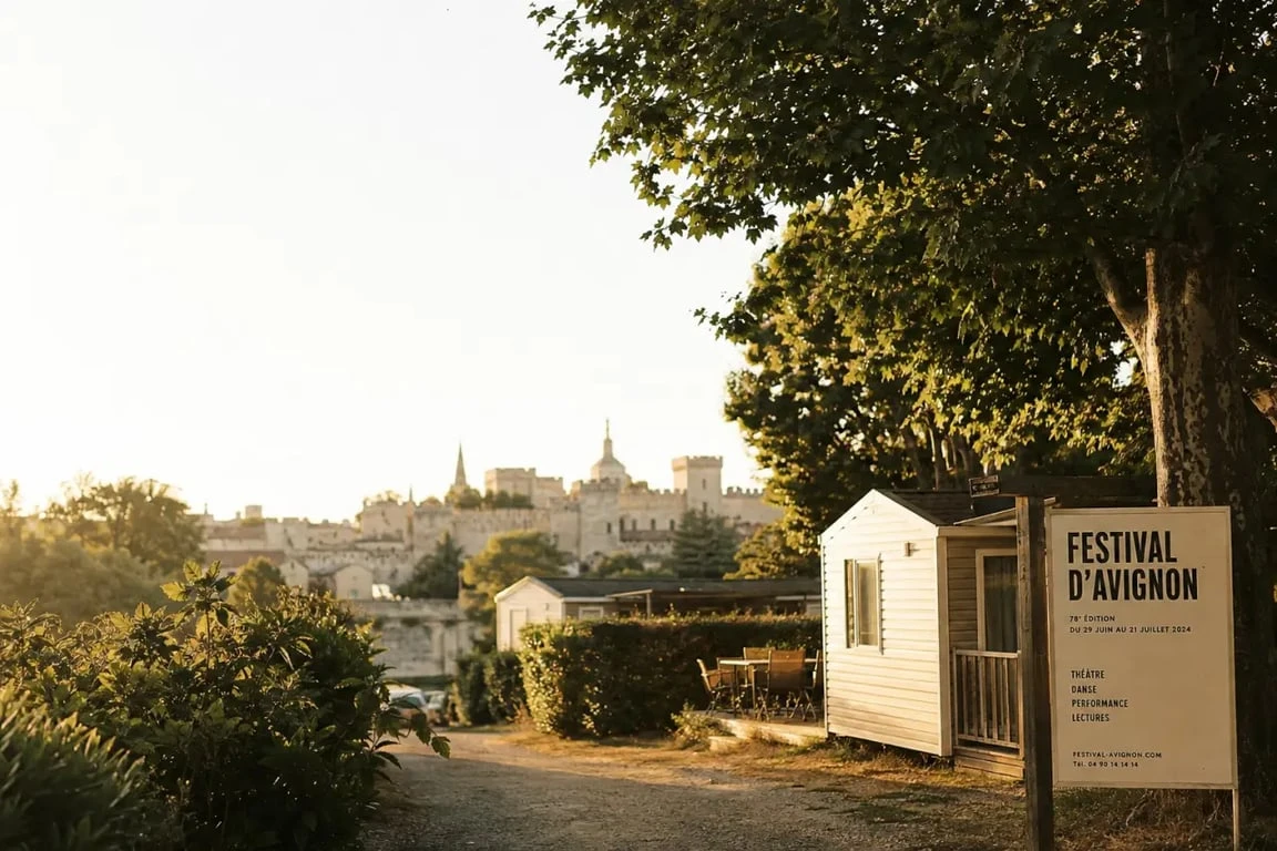 Camping festival avignon près des remparts d’Avignon au coucher du soleil