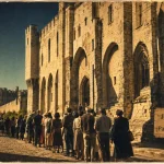 Journee du patrimoine avignon : file devant le Palais des Papes et vue du pont d’Avignon