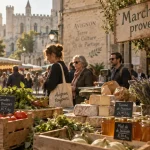 Marchés avignon alentours : étal provençal à Avignon au petit matin